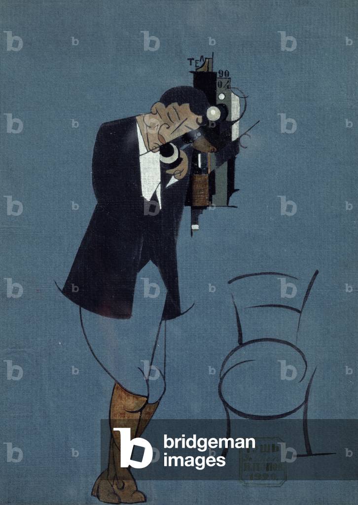 Self-portrait at the telephone, 1920 (gouache & ink on paper)