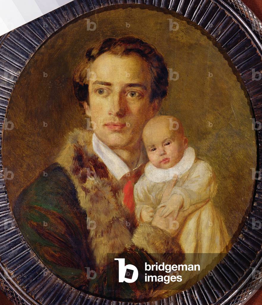 Portrait of Alexander Herzen with his son, 1840 (oil on canvas)