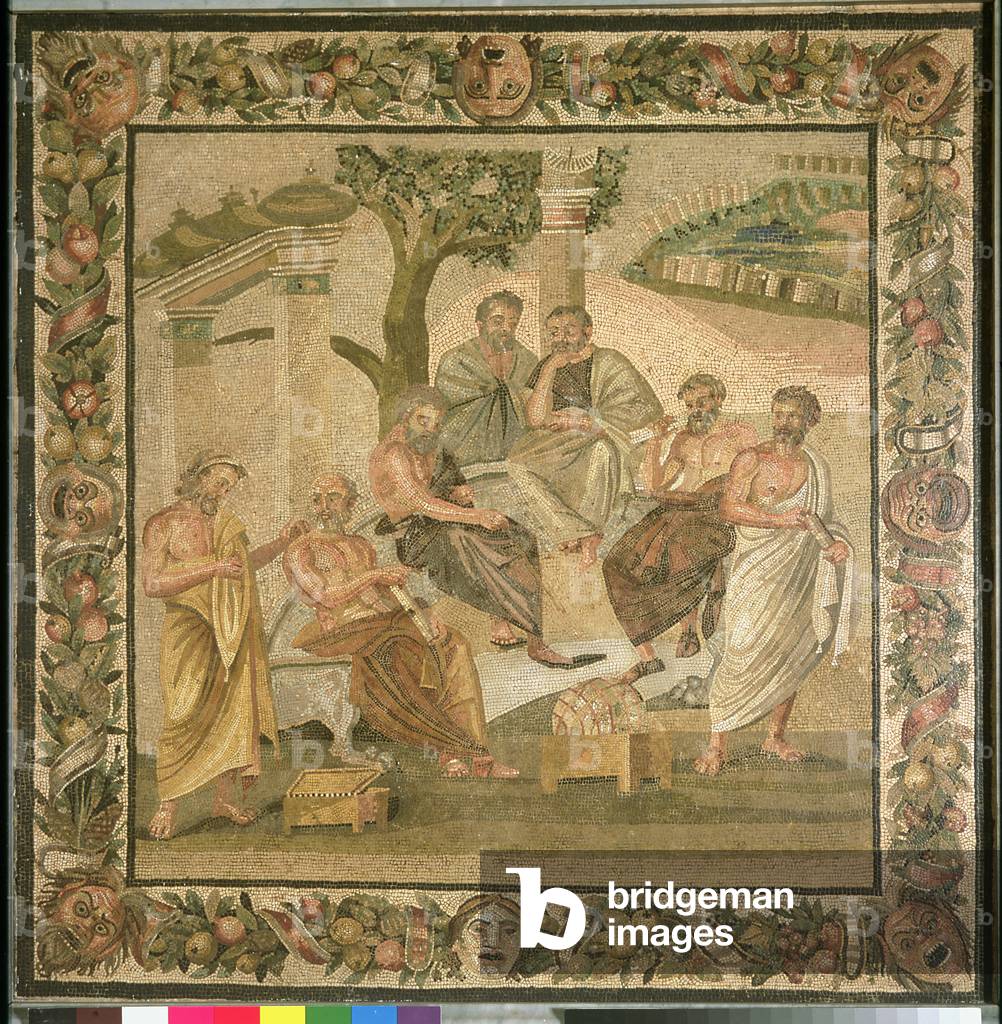 Plato conversing with his pupils, from the House of T. Siminius. Pompeii (mosaic) (see also 103401)