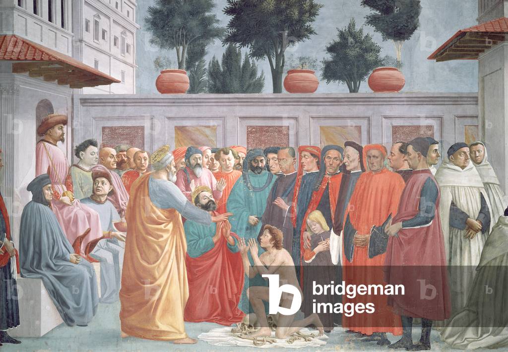 The Resurrection of Theophilus, the Son of the King of Antioch, from the lower left register of the chapel, c.1425-27, completed 1484-85 (fresco) (detail of 63302)