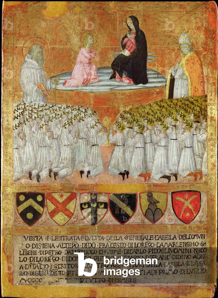 The Annunciation with St. Bernard of Clairvaux and Pope Calixtus III (1378-1458) 1456 (oil on panel)