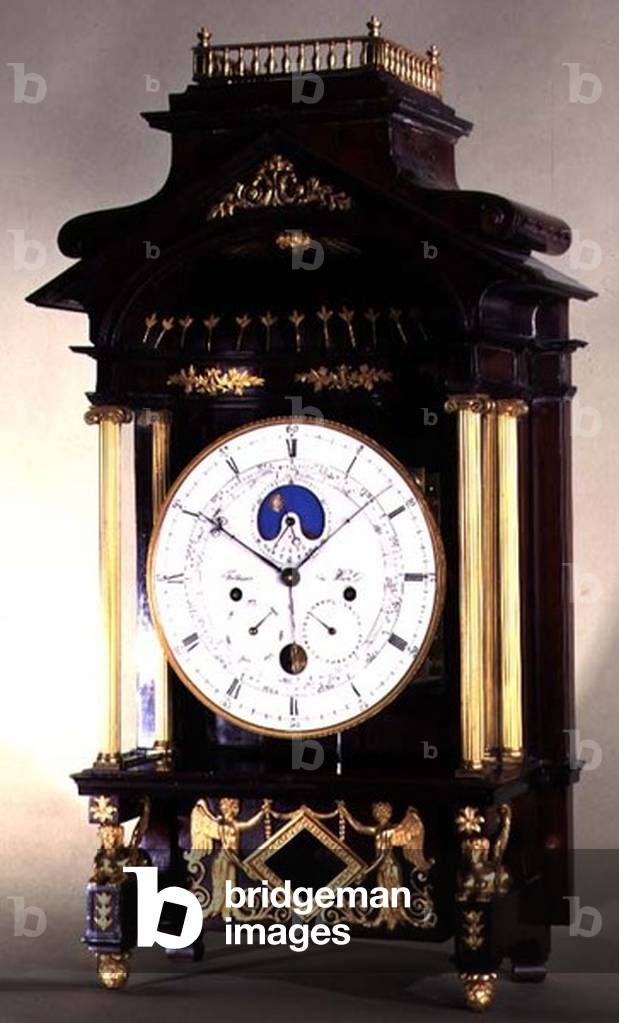 Immagine di Arti decorative "Orologio astronomico con cassa in legno decorato con dorature e bronzature e quad