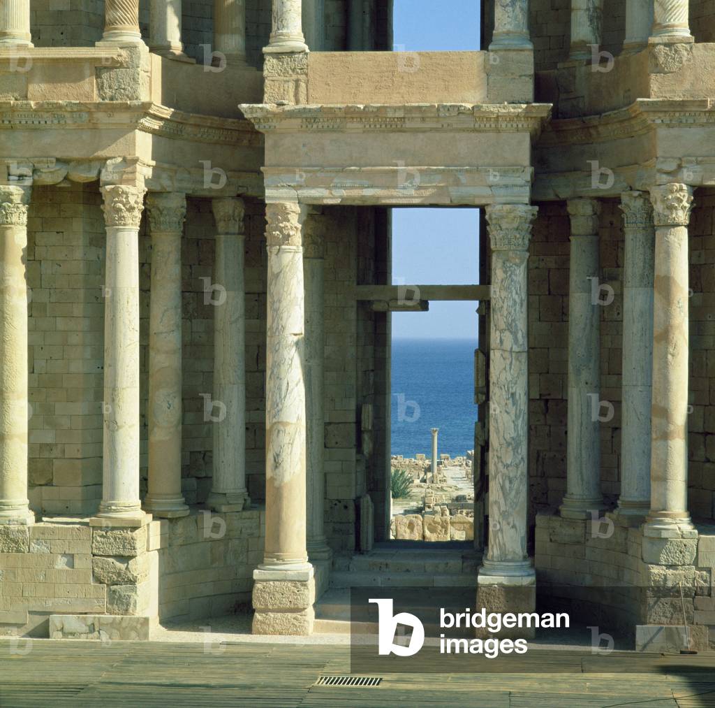 The theatre, detail of the three storey scaena (stage), Roman, late 2nd century AD, restored 1937 (photo) (detail of 92104)