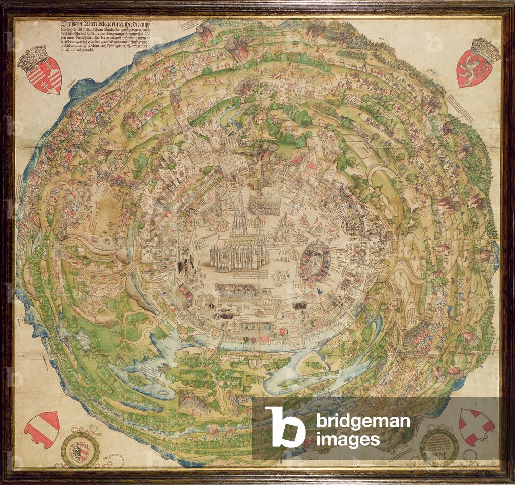 Circular Map of Vienna during the Turkish siege, 1530 (ink & colour on paper)