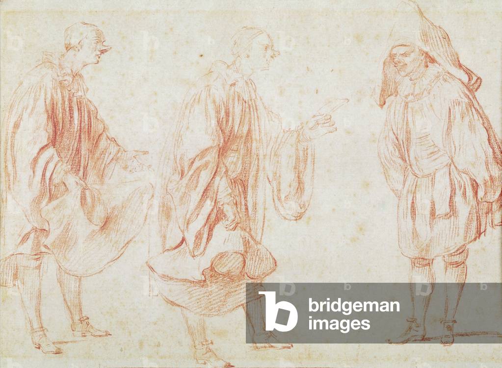 Bild von Zeichnung "Italienische Schauspieler (Rötel auf Papier)", 18. Jahrhundert von Jean Antoine Watteau