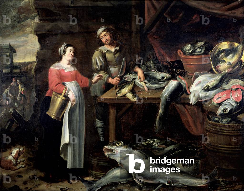 Immagine di Dipinto "Il pescivendolo (olio su tela)", 17th Secolo di Alexander van Adriaenssen