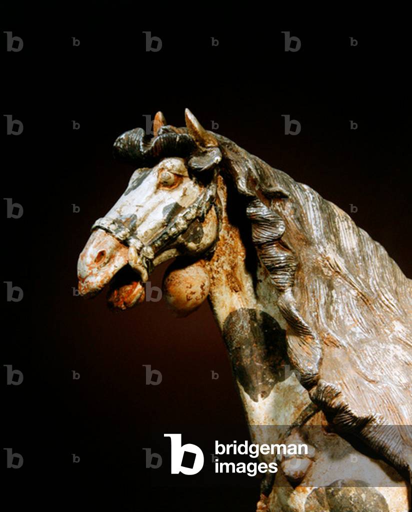 Detail of a horse, late 7th - early 8th century (earthenware with traces of pigment and gilt)