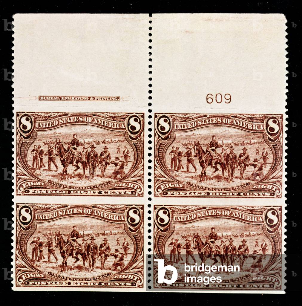 8-Cent Troops Guarding Wagon Train block of four, 1898 (postage stamp)