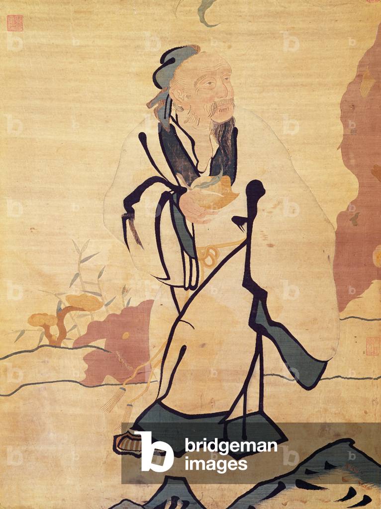 Detail eines unsterblichen hält einen Pfirsich (Seide)