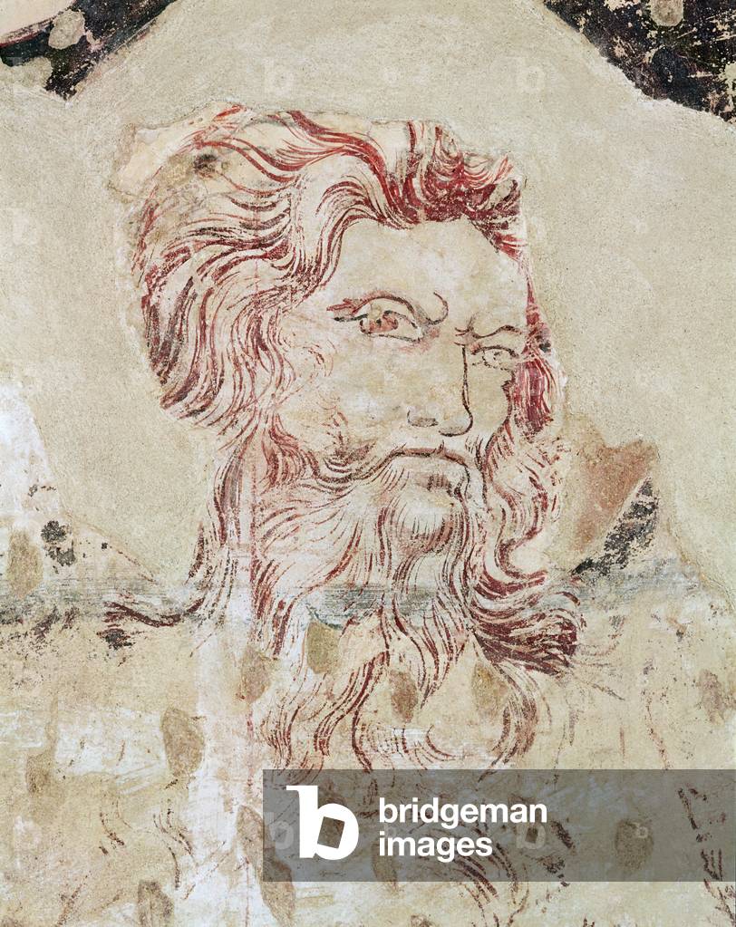 Detail of St Onuphrius and scene from his life (tinted mural drawing and painting)