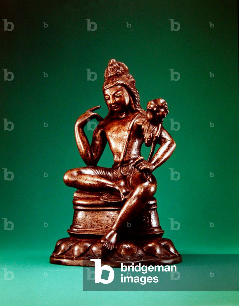 Padmapani Lokeshvara seated in meditation, first half of the 7th century (bronze inlaid with silver & copper) (see also 394854)