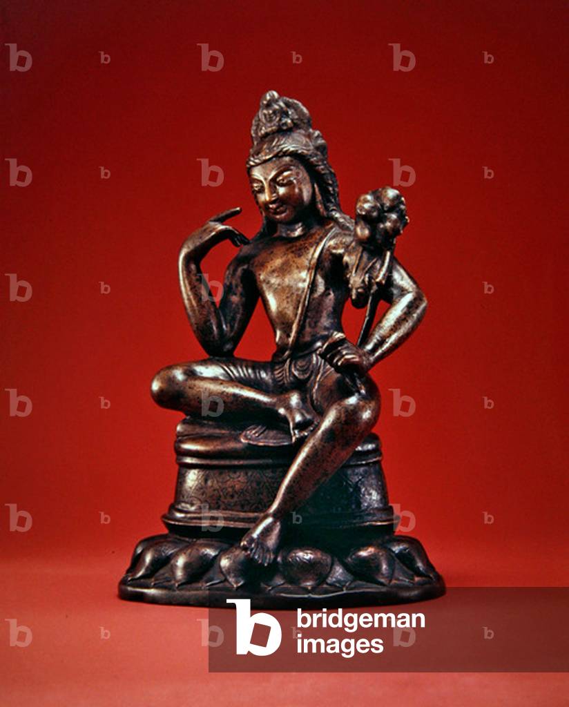 Padmapani Lokeshvara seated in meditation, first half of the 7th century (bronze inlaid with silver & copper) (see also 394853)