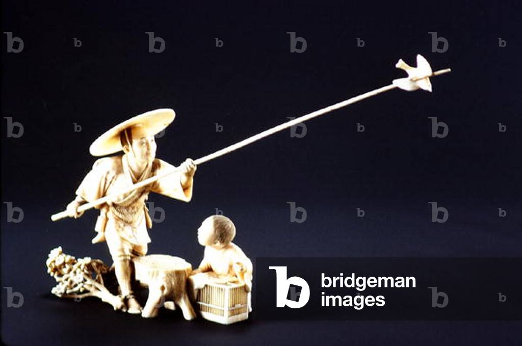 Farmer and Bird, Meiji Period (1868-1912) (ivory)