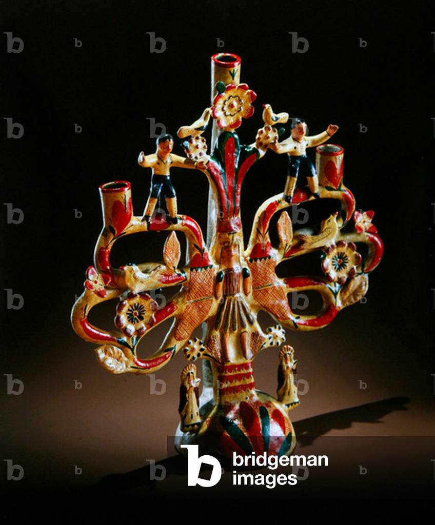 Tree of Life candlestick, c.1930 (single-fired & varnished earthenware)