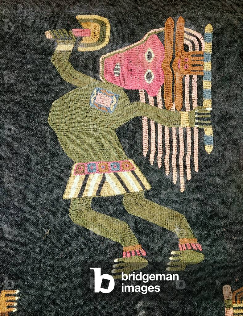 Woven wool dancer with baton, Paracas tribe (textile) (see also 231825)