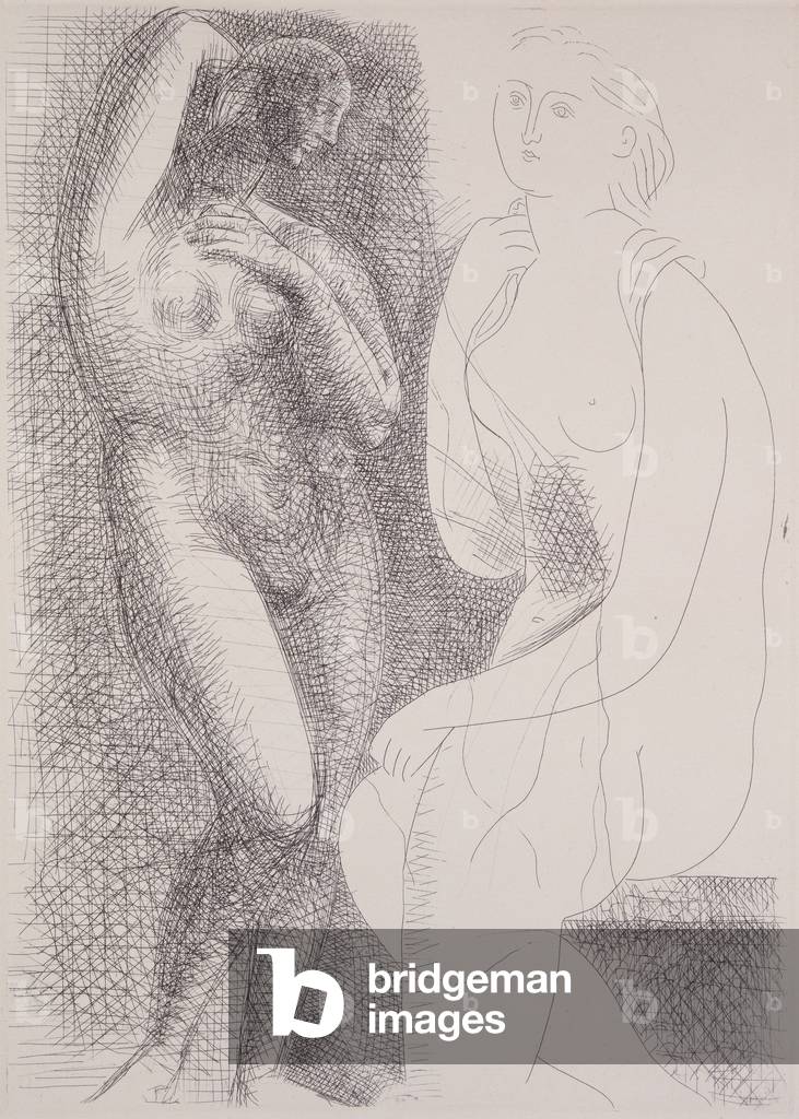 Donna davanti a una statua de «La Suite Vollard», 1930-37 (incisione)