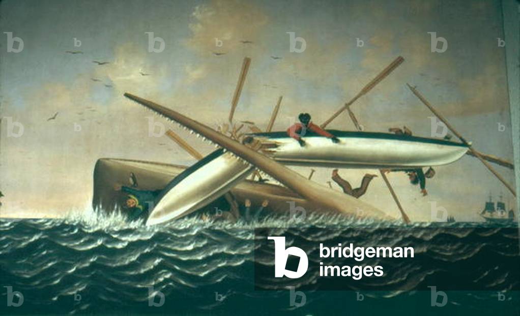 Whale attacking a Long Boat (oil on canvas)