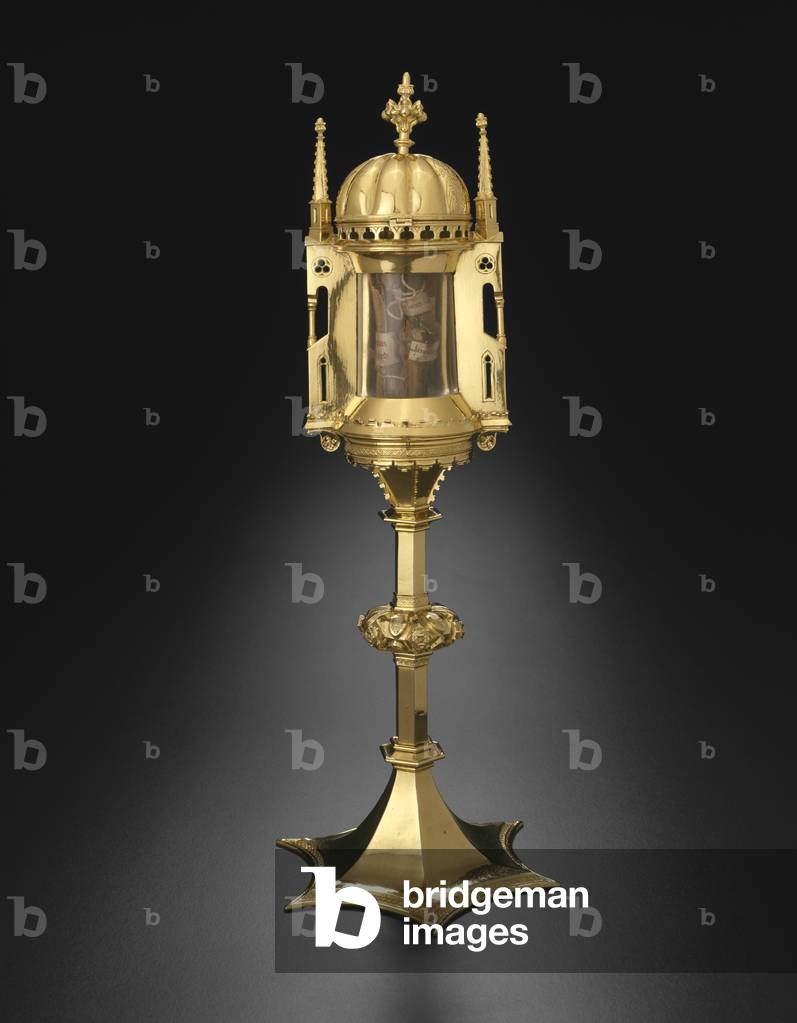 Circular Monstrance with Domed Roof from Braunschweig, Germany, late 14th century (silver gilt & crystal)