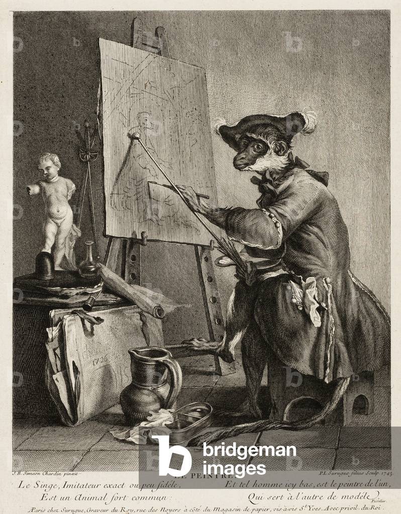 The Monkey Painter, 1743 (etching with engraving in black on ivory laid paper)