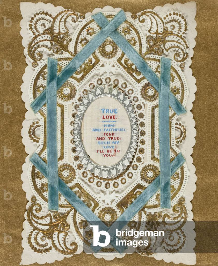 True Love (Valentine), c.1881 (collaged elements & gold & silver paint on cut & embossed ivory wove paper, laid down on gold paper)