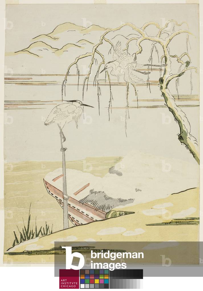 Egrets in the Snow, c.1768 (colour woodblock print)