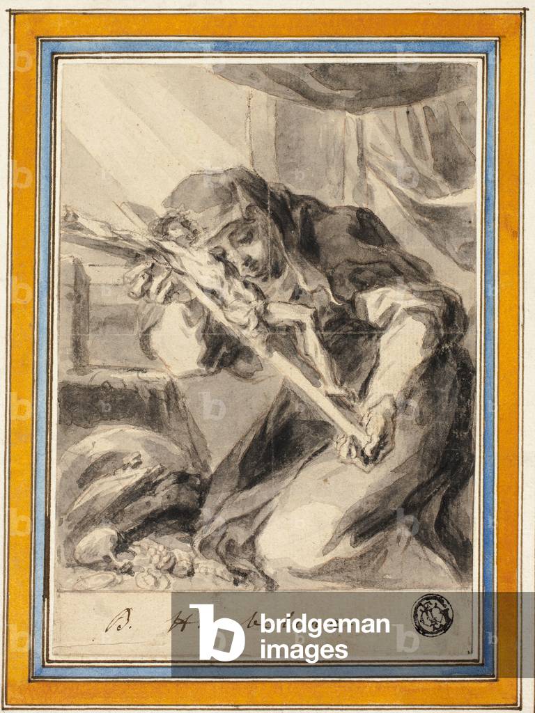 Beata Humbelina with Crucifix, c.1700 (brush & black & gray wash, over graphite & red chalk, on ivory laid paper, laid down on ivory laid paper)