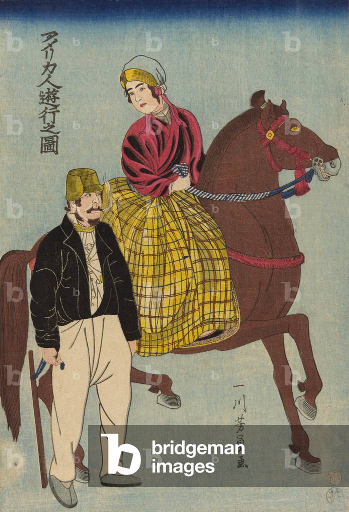 Americans on an Outing, 1860 (colour woodblock print)
