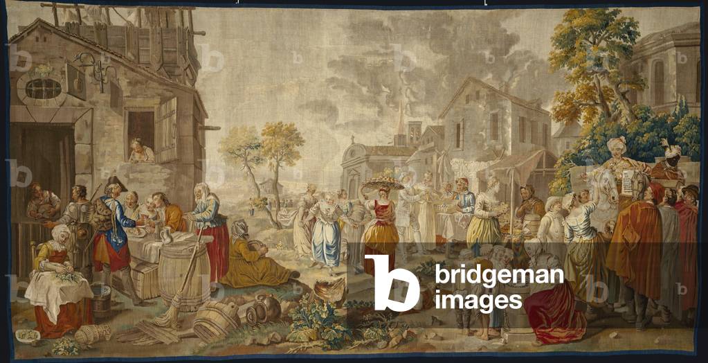 The Outdoor Market, from Village Festivals, 1775-89 (wool & silk, slit & double interlocking tapestry weave)