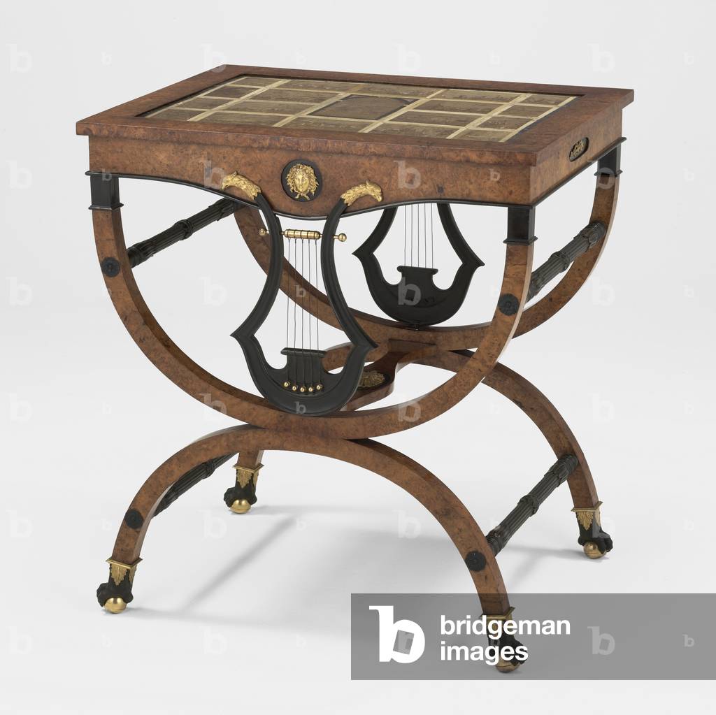 Table, c.1800 (burl maple, fir or pine, gilt bronze, & marble)