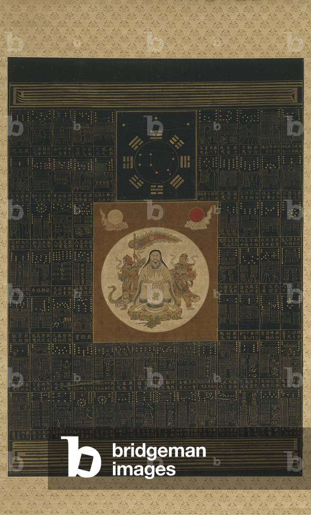 Zhenwu with the Eight Trigrams, the Northern Dipper, and Talismans, Qing dynasty, 17th or early 18th century (hanging scroll; ink, colours & gold on silk)