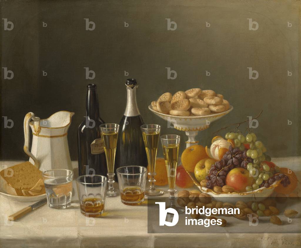 Wine, Cheese, and Fruit, 1857 (oil on canvas)