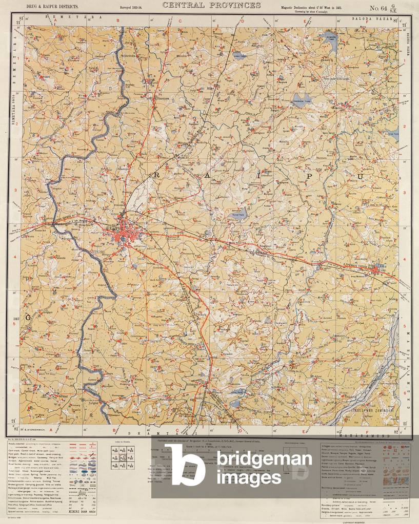 Central Provinces, India, published under the direction of Brigadier H.J. Couchman, D.S.O., M.C., Surveyor General of India, 1936 (colour litho)