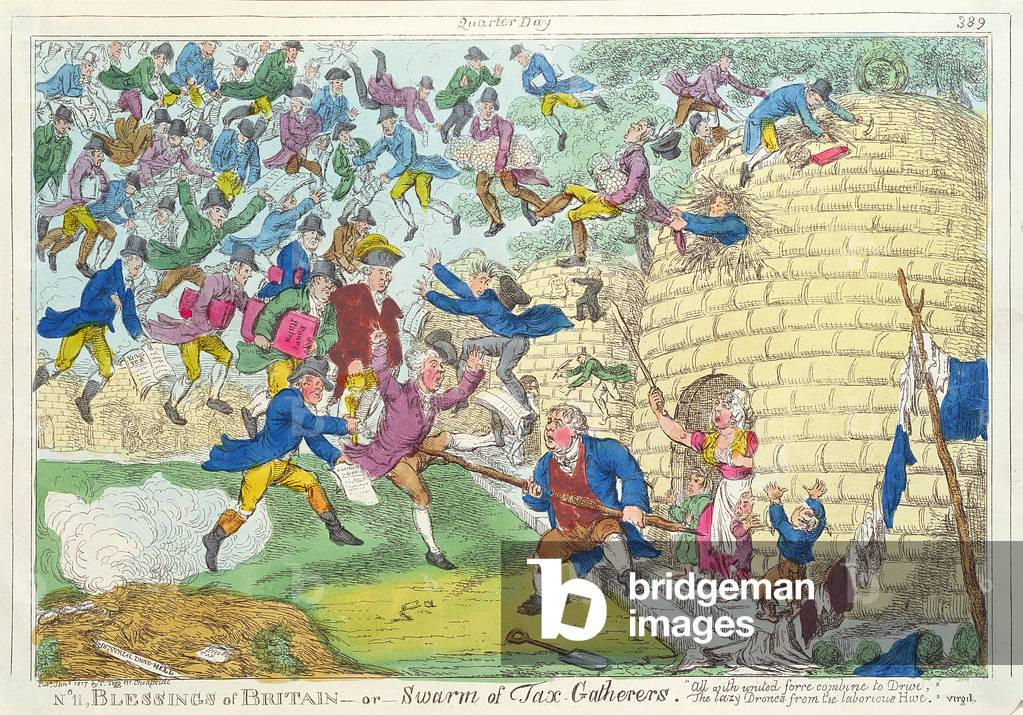 Benedizioni della Gran Bretagna - o Sciame di raccoglitori fiscali, 1817 (incisione a colori)