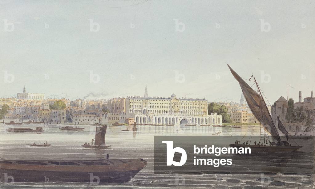 Blick auf den Fluss Front von New Somerset Haus, von Bankside, 1796 (w/c auf Papier)