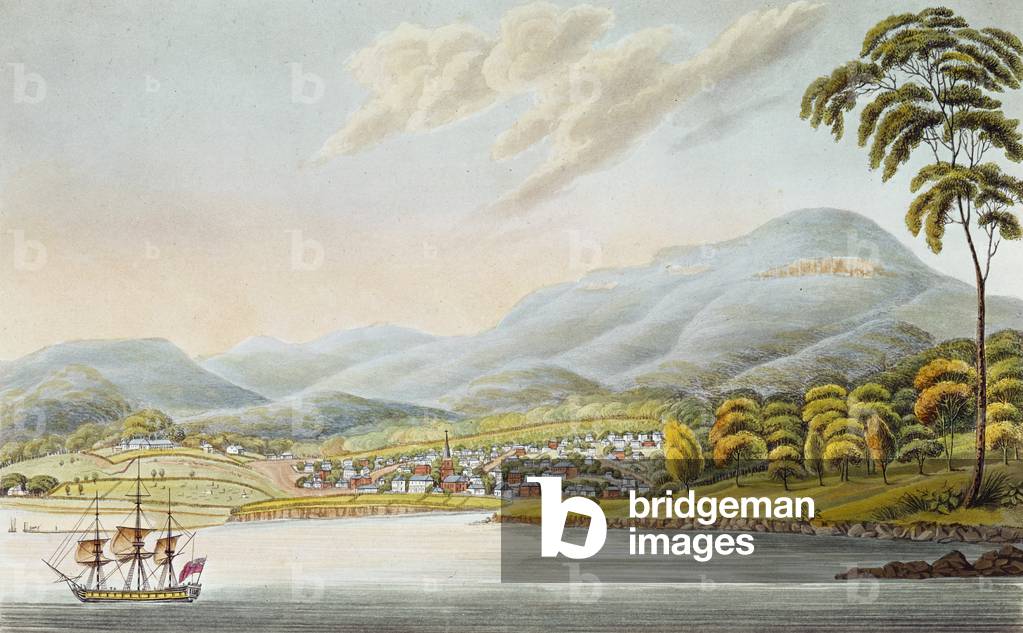 View of Hobart Town, 1824 (coloured engraving)