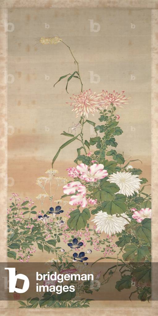Flowers in autumn, 1826 (ink, colours and gold on silk)