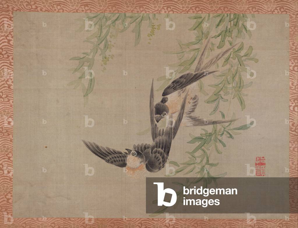 Swallows in flight, 1851 (watercolour on silk)