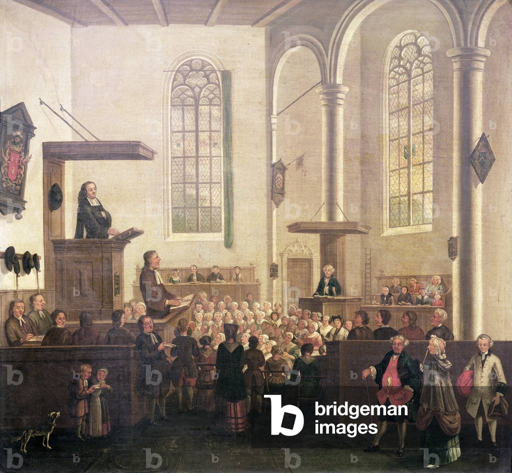 Image of Painting depicting A Service in Old Cripplegate Church (oil on canvas), 18th century by English Artis