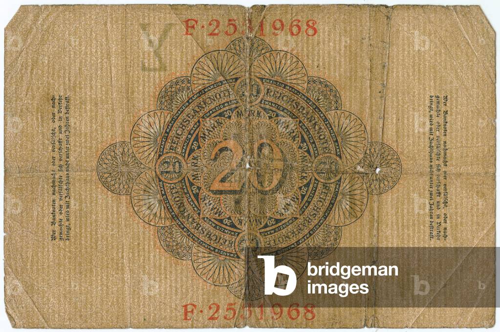 German Imperial twenty mark banknote, 1910 (colour litho)