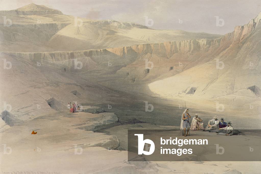 Ingresso alla Valle dei Re, da 'Egitto e Nubia', inciso da Louis Haghe (1806-85) (colore lito)