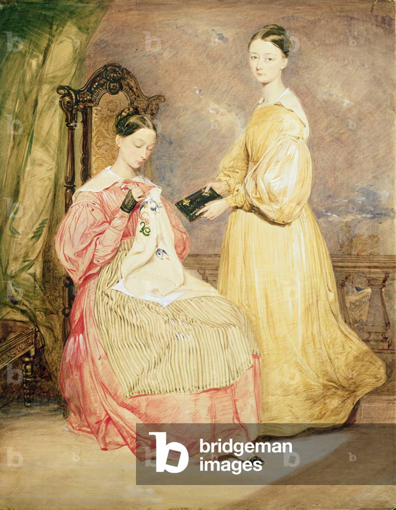 Portrait of Florence Nightingale (1820-1910) and her sister, Frances Partenope (d.1890) Lady Verney, 19th (w/c on paper)