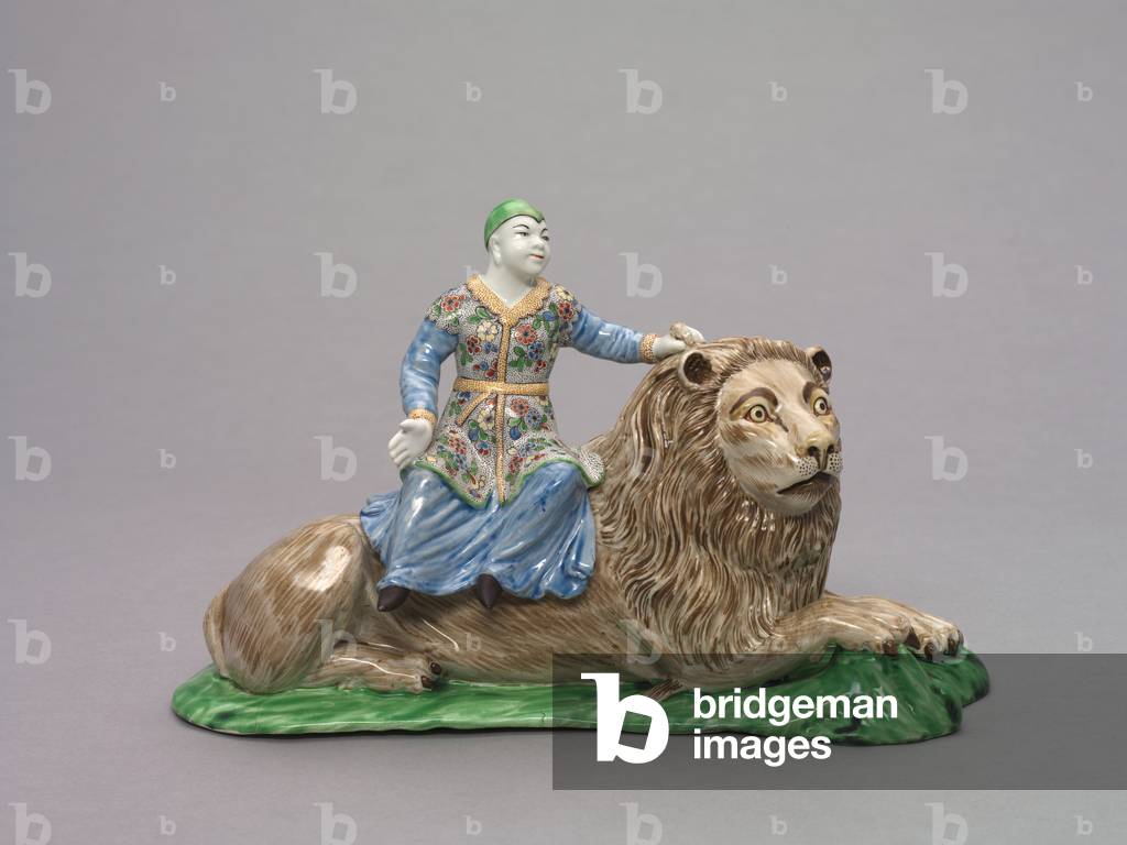Figure Seated on a Lion, c.1750 (soft-paste porcelain with enamel decoration)
