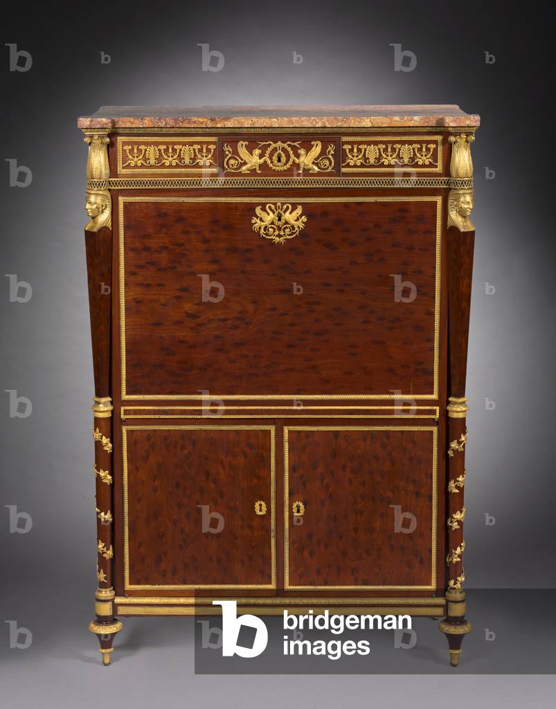 Secretary (Secrétaire), c.1800 (mahogany on oak carcass, ormolu mounts, marble top)