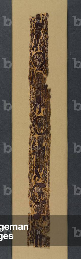 Ornamental Shoulder Band from a Tunic, 600-650 (tapestry weave with supplementary weft wrapping, undyed linen and dyed wool) 