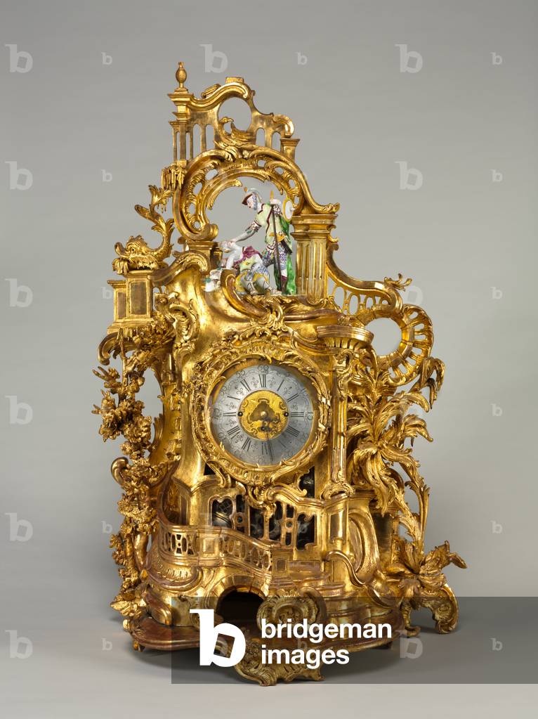 Clock, movement maker Baumgartinger, c.1750 (carved and gilded wood, faience)
