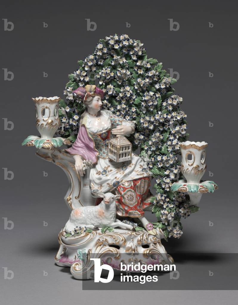 Candelabrum with Shepherdess, manufacturer Derby Porcelain Factory (Chelsea-Derby Period), c.1775 (soft-paste porcelain) 