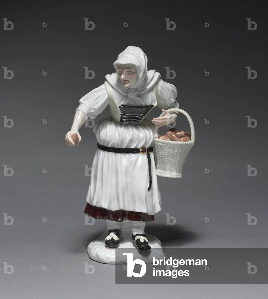 Peasant Woman, manufacturer Meissen Porcelain Factory, Germany, modeled by Johann Joachim Kändler (1706-1775), and/or modeled by Peter Reinicke (1715-1768), 1740-1750 (porcelain with enamel decoration) 