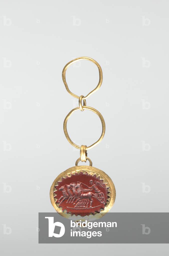 Intaglio with Victory in Chariot, 1-200 (red jasper in gold mount) 
