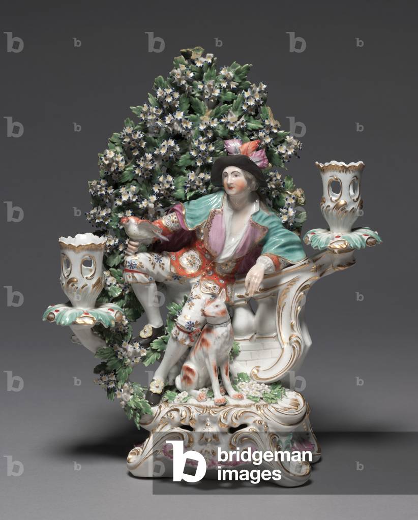 Candelabrum with Shepherd and Dog, manufacturer Derby Porcelain Factory (Chelsea-Derby Period), c.1775 (soft-paste porcelain) 