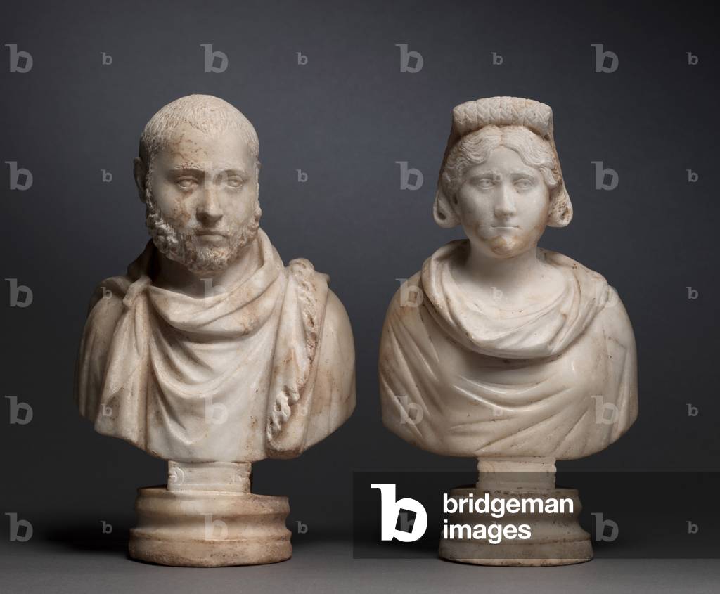 Portrait Bust of an Aristocratic Man and Portrait Bust of an Aristocratic Woman, 280-290 (marble)